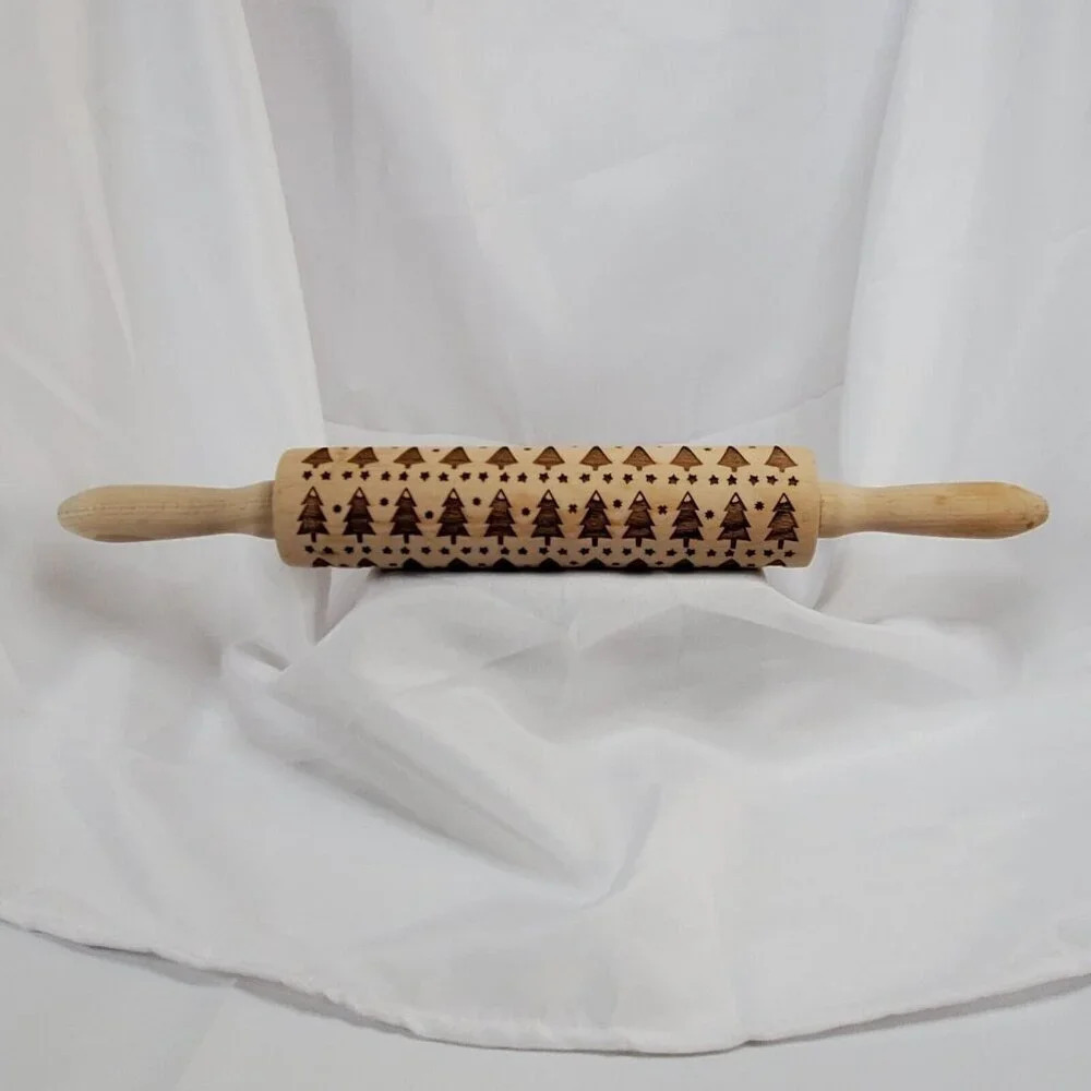 Embossed Rolling Pins for Baking Christmas Tree Engraved Wooden Rolling - Picture 4 of 9